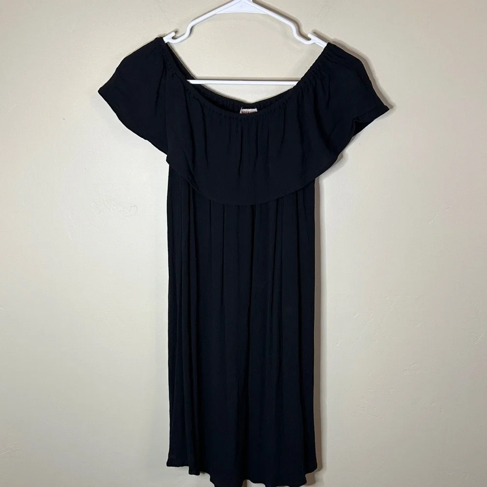 Small Black Flutter Sleeve Off-the-Shoulder Women’s Lightweight Midi Dress